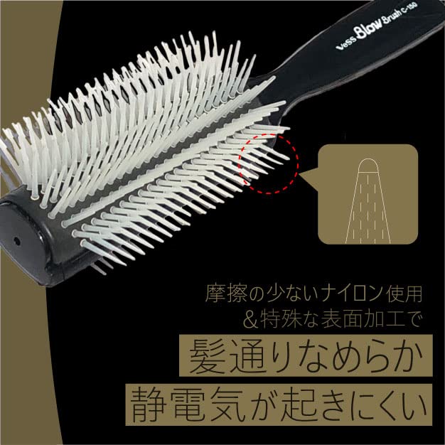 Профессиональный фен Vess Professional Blow, произведенный в Японии, предназначен для парикмахеров. Щетка для укладки, черная, C-150BL, производитель, 9 линий.