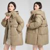 Autumn and Winter Women's Thickened Hooded Coat Loose Mid-length Windproof Warm Coat Cold Weather Clothing