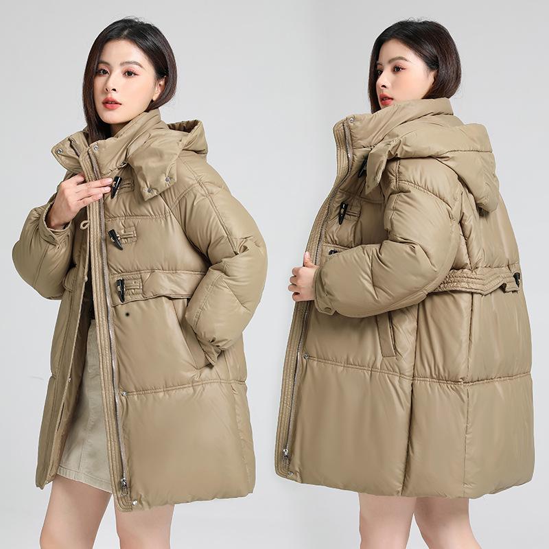 Autumn and Winter Women's Thickened Hooded Coat Loose Mid-length Windproof Warm Coat Cold Weather Clothing