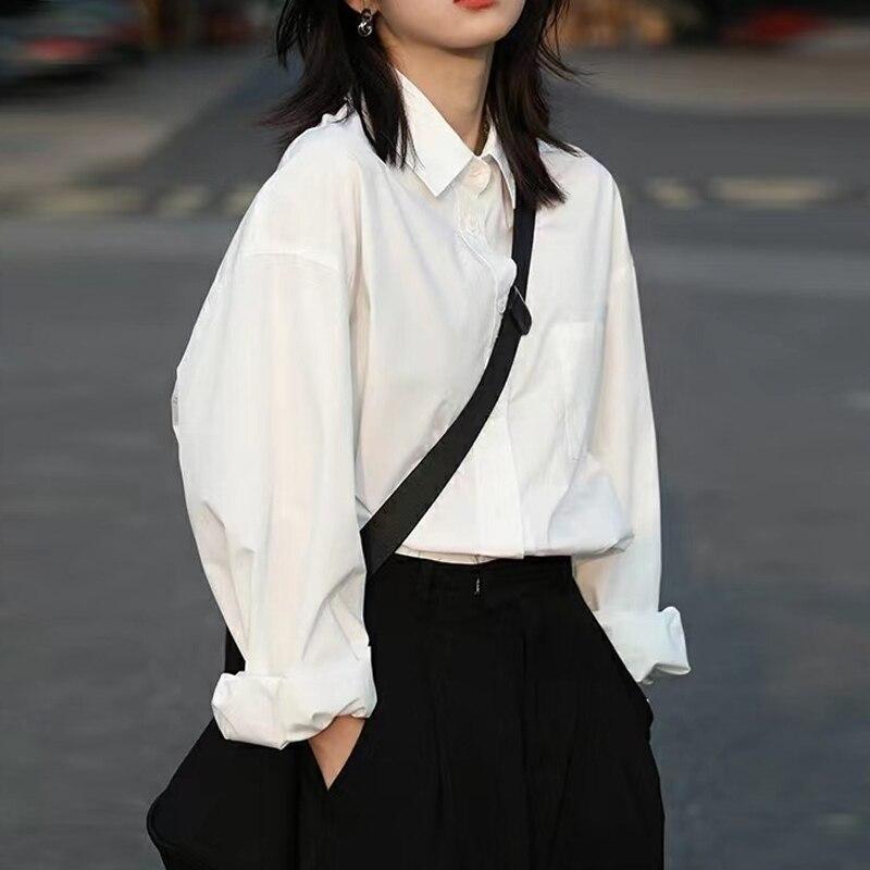 Casual Loose Solid Color Shirt Blouse Fashion Bf Style Shirt With Pocket Spring And Autumn Long Sleeve Clothes Blusas 28475