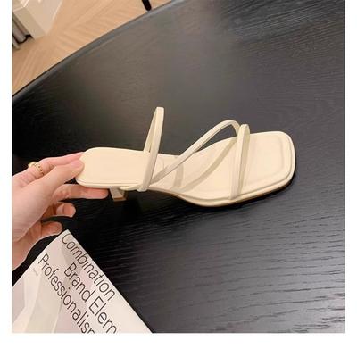 Островной ремешок Квадратный носок Высокий каблук Крутые шлепанцы Кожа Женские