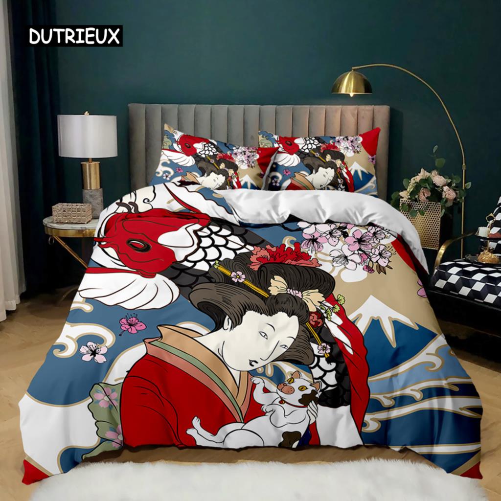 Japanese Element Duvet Cover Set Geisha Japanese Culture Theme Twin Bedding Set Double Queen King Size Polyester Qulit Cover