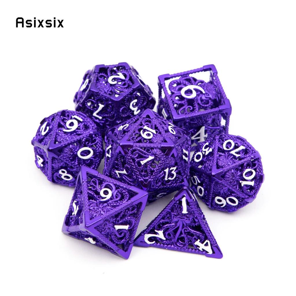 7 Pcs Purple White Squid Metal Dice Hollow Metal Polyhedral Dice Set Suitable for Role-Playing RPG  Board Game Card Game
