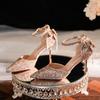 Летние женские туфли-лодочки Роскошные остроносые босоножки на высоком каблуке со стразами, бантом, цепочкой и пайетками Банкетное платье Свадебные туфли на высоком каблуке