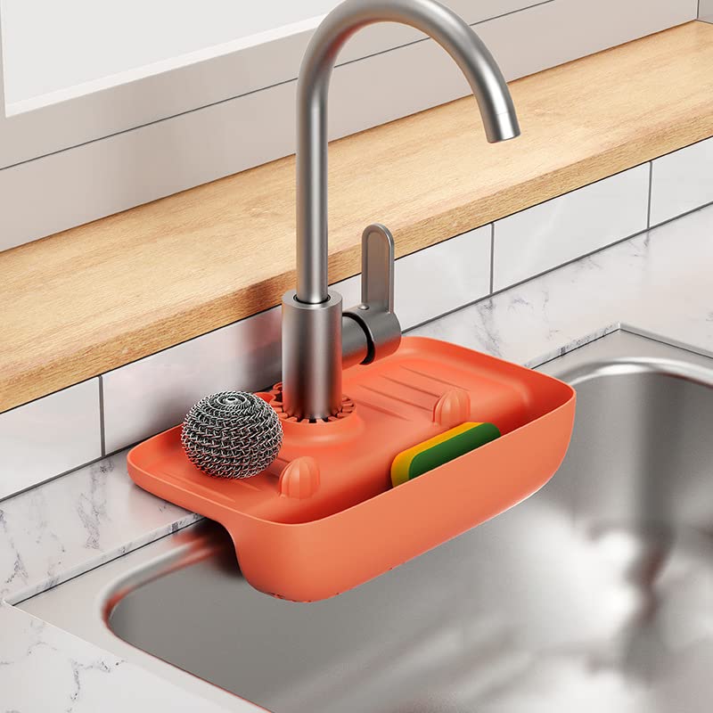 Household Sink Drain Rack Faucet Splash Proof TPE Drain Rack Water Collecting Pad Sponge Rag Steel Wool Gadget Storage Box