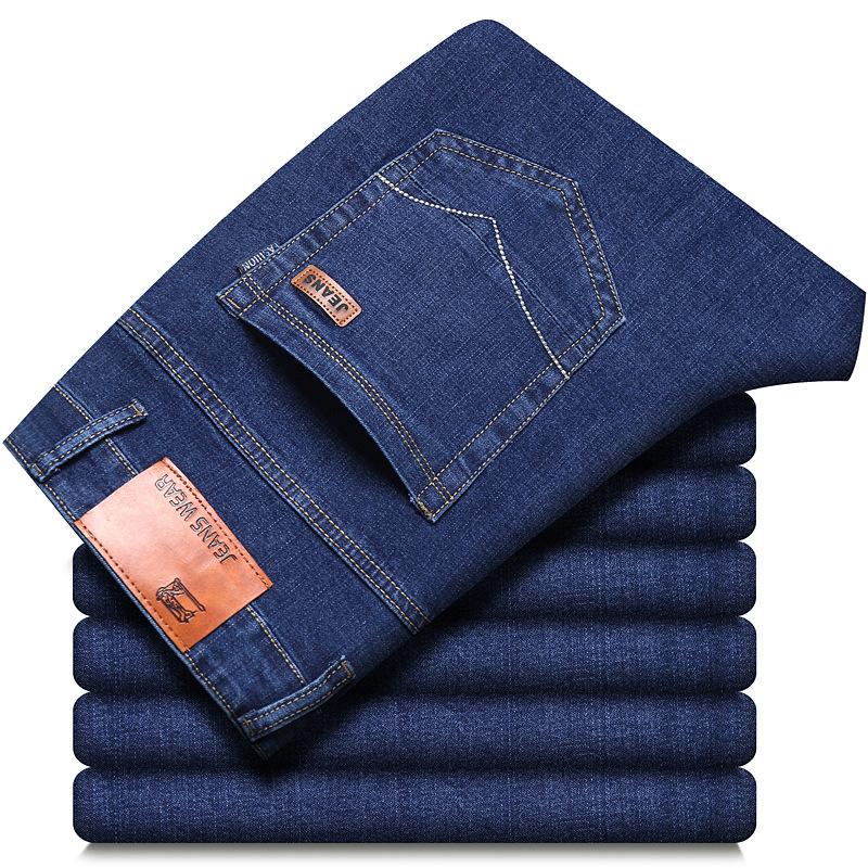 8 Types Of Blue And Black Autumn And Winter Men'S Jeans With Thick Fleece/Regular Optional Loose Straight Leg Casual Warm Outer Pants