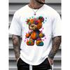 Men's Casual Fashion T-Shirt, Cartoon Teddy Bear Print, Knitted , Regular Fit, Round Neck, Stretch Fabric, All-Season