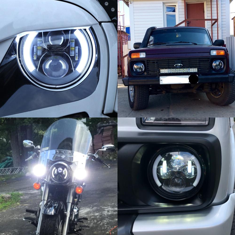 For Lada 4x4 Urban Niva Wrangler TJ JK LJ CJ Land Rover Defender Hummer Running Lights 7 Inch LED Headlight H4 Hi-Lo