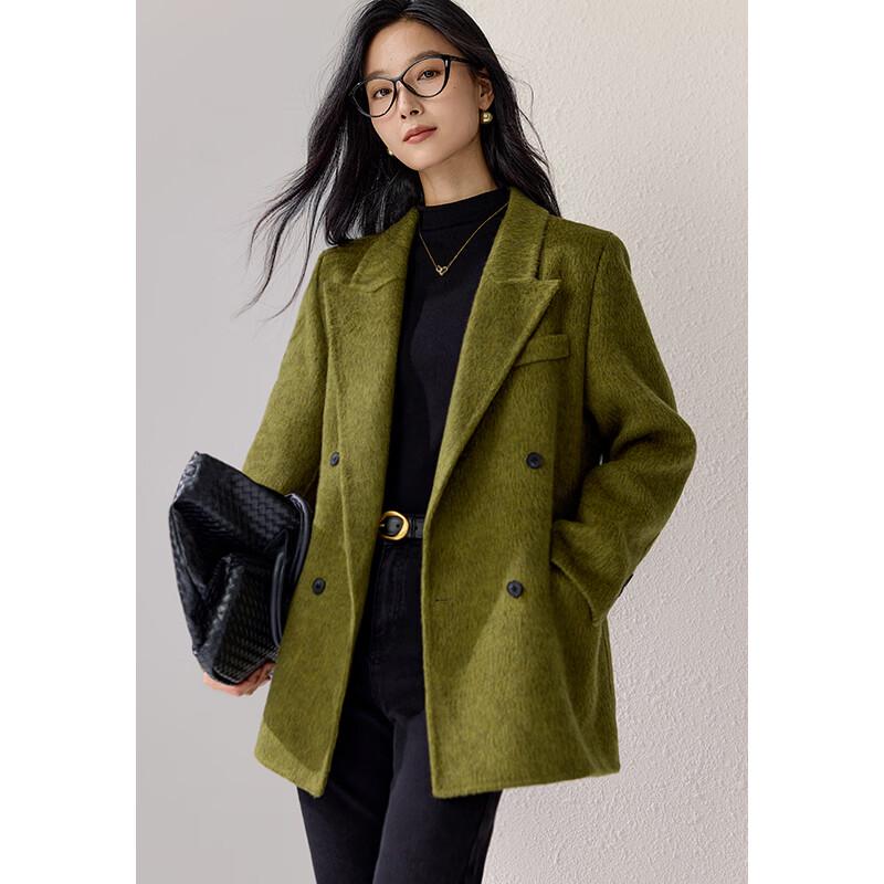 VICTORIA&VERA Alpaca-Wool Blend Padded-Shoulder Blazer Coat
