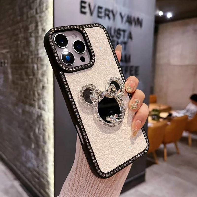 Роскошный зеркальный кожаный чехол с бриллиантовым блеском для iPhone 16 15 14 13 12 11 Pro Max, противоударный чехол