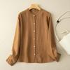 Spring and Summer Retro Loose Cotton Linen Long Sleeved Shirt for Women Item Round Neck Mid Length Shirt Jacket