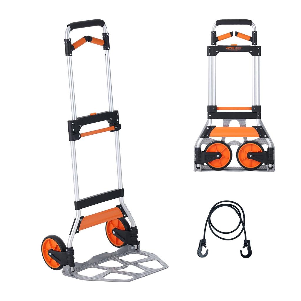 VEVOR Folding Hand Truck, 309 lbs Load Capacity, Aluminum Portable Cart, Convertible Hand Truck and Dolly with Telescoping Handle and PP+TPR Wheels