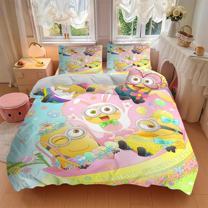 3Pcs Easter Minions Celebration Bedding Sets For All Sizes New 3D Printed Bed Cover Comforter Duvet Cover Pillowcase Bedroom Decoration
