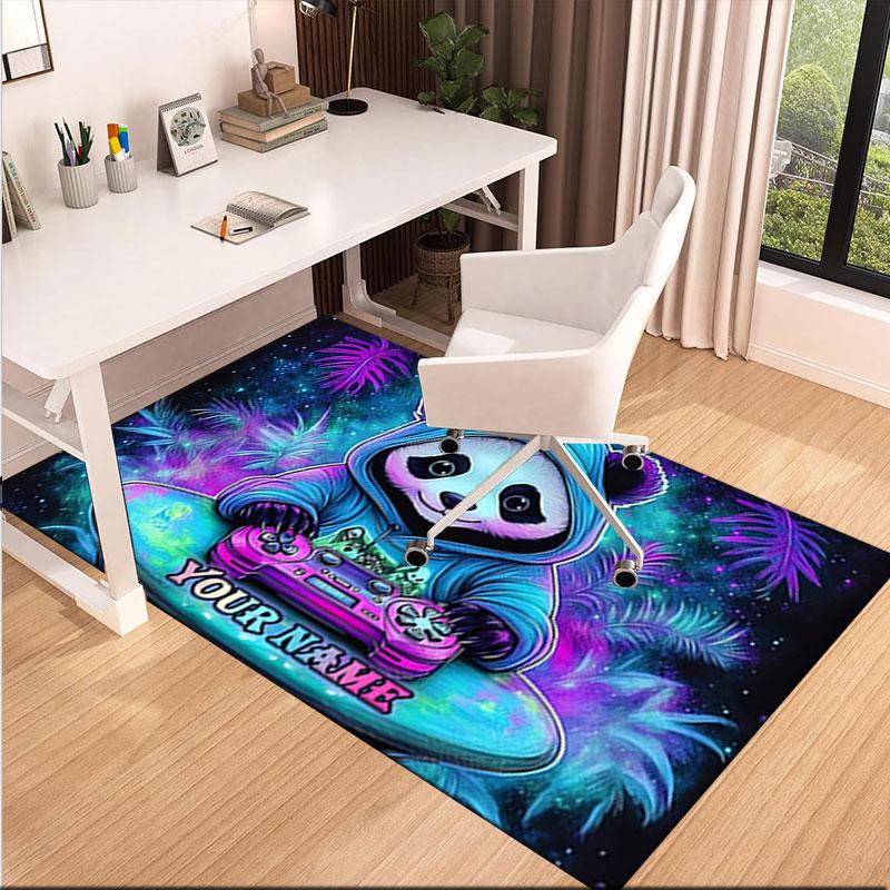 1PC Custom Name Panda DJ Neon Vibes Theme Floor Mat Ideal for Living Room, Game Rooms, Office, Bedroom,Floor Mat Playful Design
