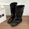 Fashion Designer Ballet Style Women Mid Calf Boots Fashion Belt Buckle Ladies Elegant Mordern Trouser Legs Booties