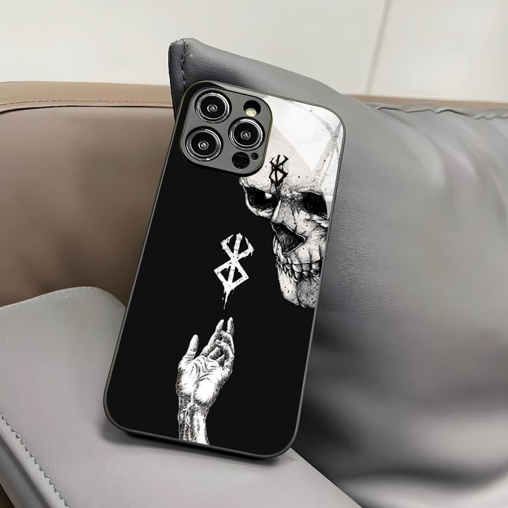 Чехол для телефона с аниме Berserk для Iphone 17 Air 16 15 14 12 11 13 Pro Max Mini X Xr Xs Puls Черный Стеклянный Чехол