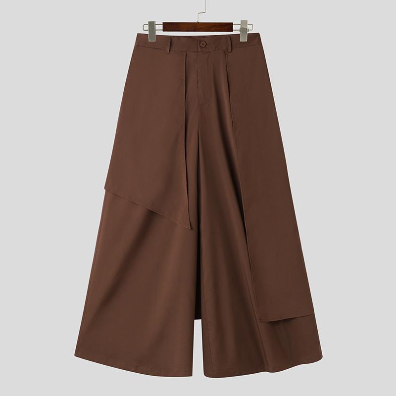 INCERUN Мужские повседневные однотонные брюки хакама с высокой талией нестандартной формы