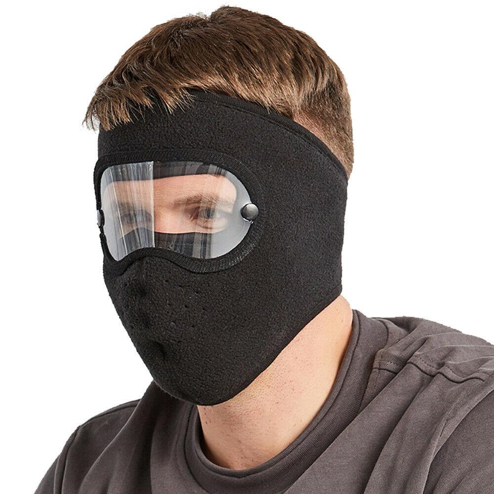 Windproof Face Warm Mask Winter Cap Ski Breathable Masks Fleece Face Shield Caps with HD Goggles Anti-fog Cycling Cap Balaclava