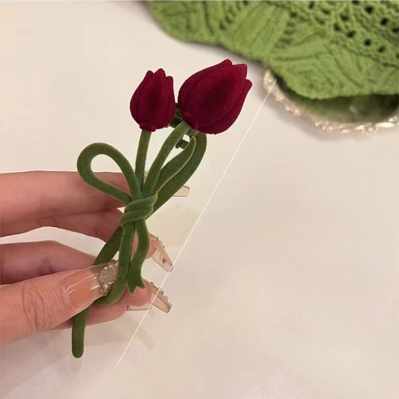 Flocking Tulip Hair Clip Women's Back Head Spoon Twist Clip Large Hair Clip Headwear High End One Line Accessories