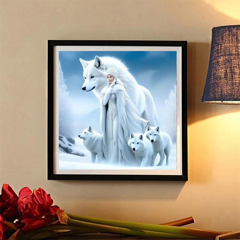 5D DIY Алмазная картина, вышивка крестом, женщина и белый волк, полный квадратный набор для вышивки алмазами, мозаика, ремесла, украшение для дома, подарок