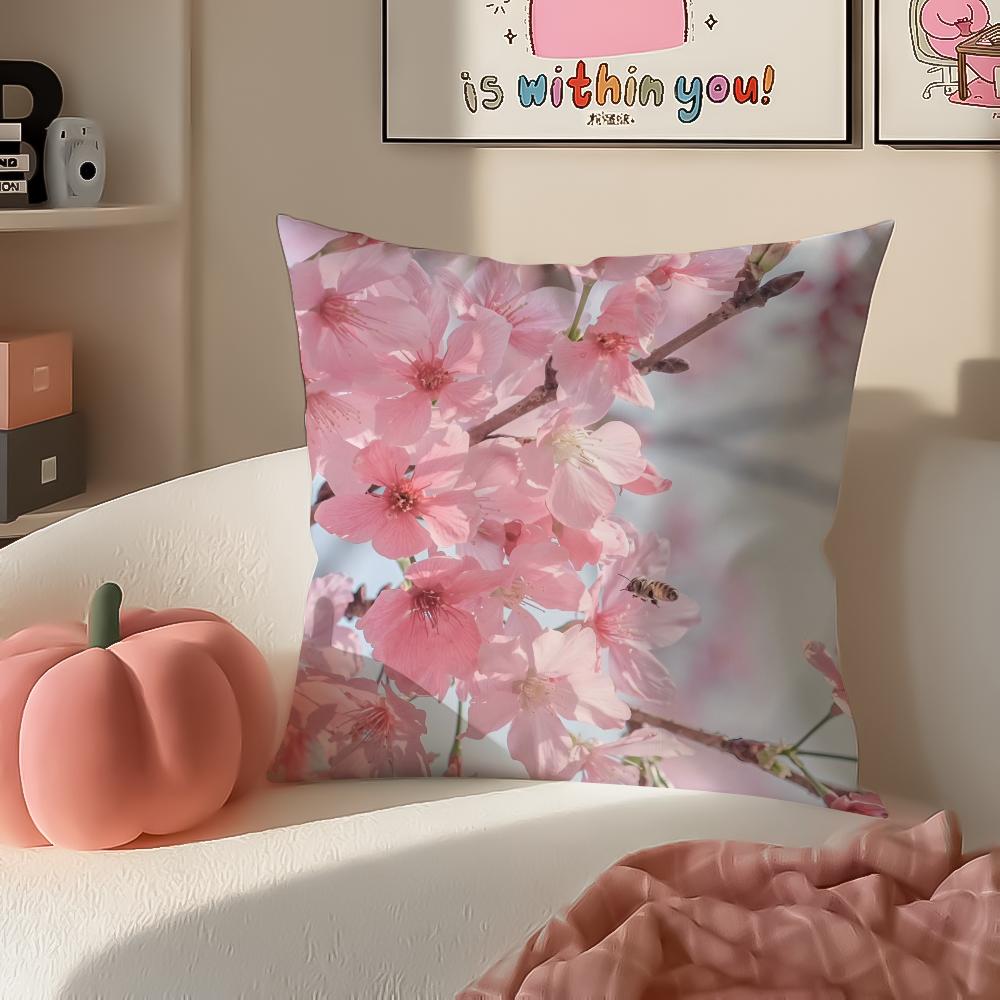 Fashion Beautiful Floral Cherry Blossom Cushion Cover Pillowcase Short Plush Invisible zipper Room Sofa Cushion Cover