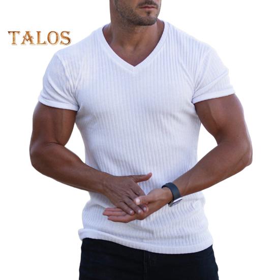 Мужская футболка с коротким рукавом и V-образным вырезом, облегающая спортивная полосатая однотонная футболка, дышащая спортивная одежда для спорта, путешествий, офиса