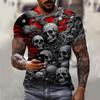Summer Round Neck 3D Horror Skull Print Top Fashionable Casual Short Sleeved Men's T-shirts