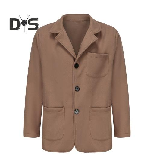 Мужское пальто с лацканами, длинный рукав, однобортный однотонный пиджак с карманами, свободный крой, повседневная верхняя одежда, повседневная одежда