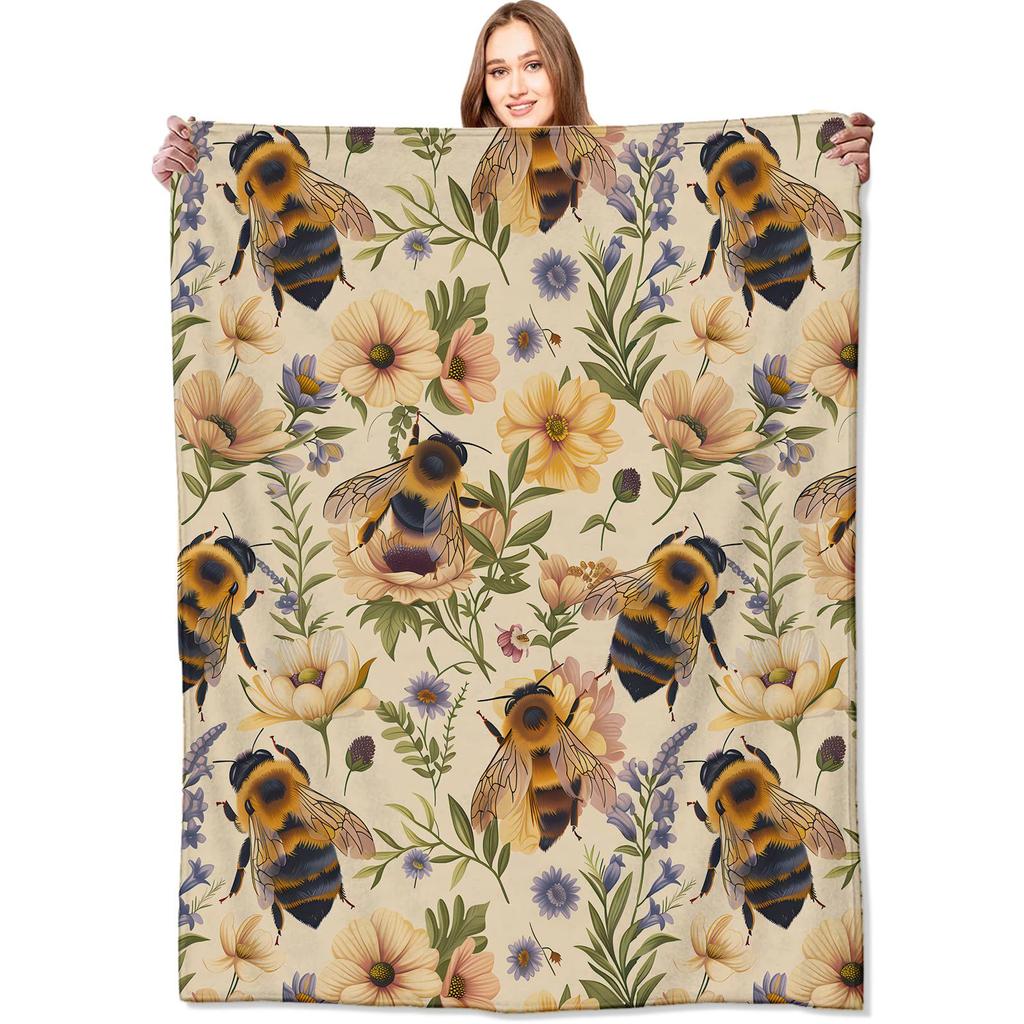 Bee Blanket Flower Printed Flannel Blanket Air Conditioning Blanket Nap Blanket