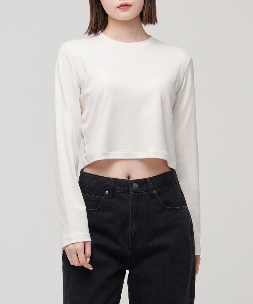 MUSINSA STANDARD WOMAN Women'S Crew Neck Crop Long Sleeve T-Shirt [Cream]