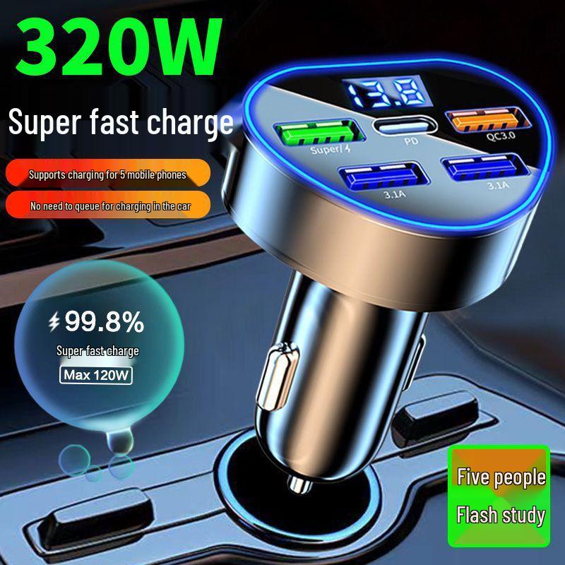 120W Dual USB Car Charger with Fast Charging Cable