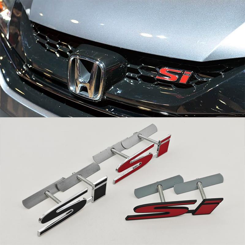Car Styling 3D Metal Chrome Zinc Alloy Logo SI Front Grille Badge Rear Trunk Emblem w Sticker For Honda Civic SI Auto Accessories