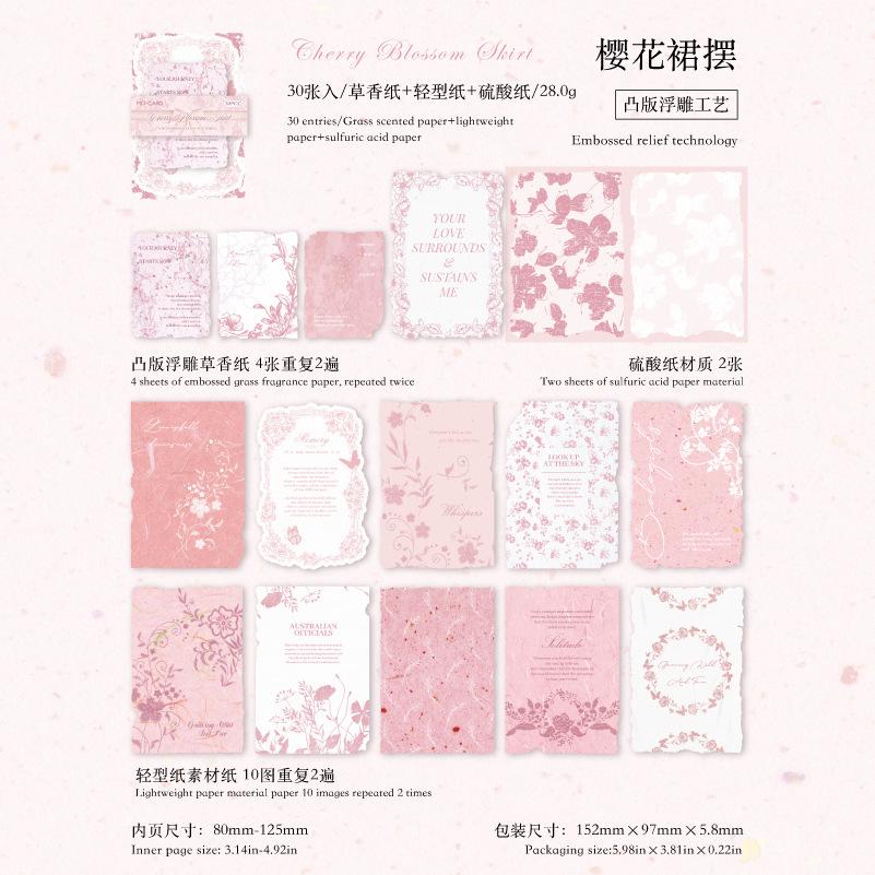 30-Sheet Vintage Embossed Material Paper, Retro Decor for Hand Account & Scrapbook