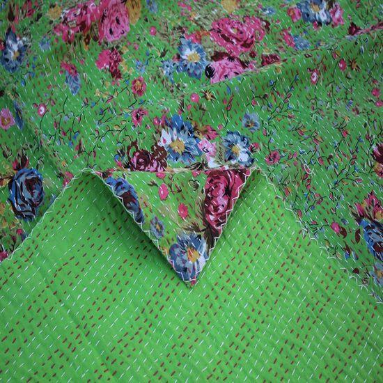 Aizza Trends Стеганое покрывало Канха из чистого хлопка ручной работы с принтом - Традиционный вид Покрывало Канха Гудри - Винтажное ручное шитье Гудри