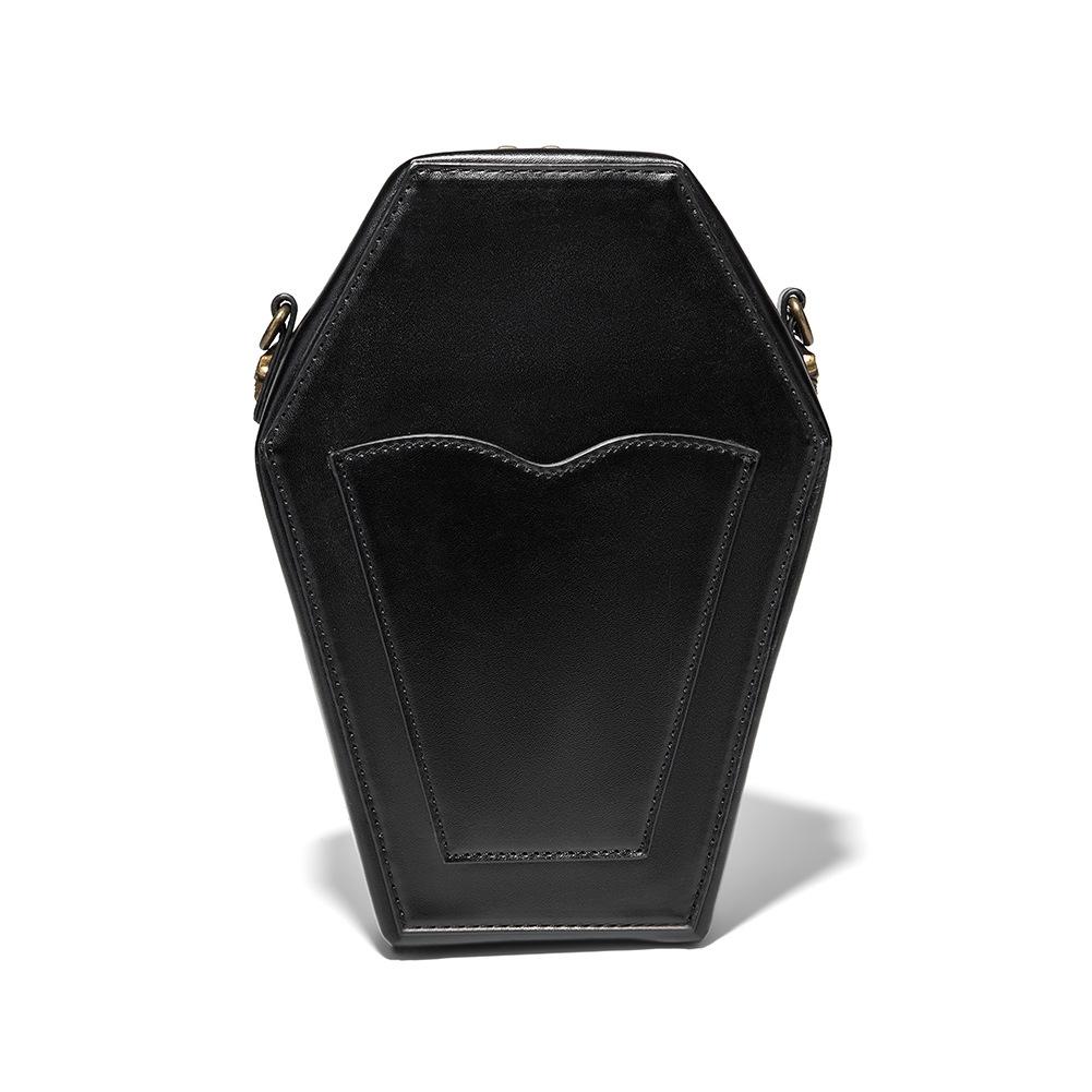 Trendy Black Girl Crossbody Coffin Bag Europunk Unisex Biker Bag Fashion Skull Head Ladies Shoulder Bag Rivet Decoration Sewing