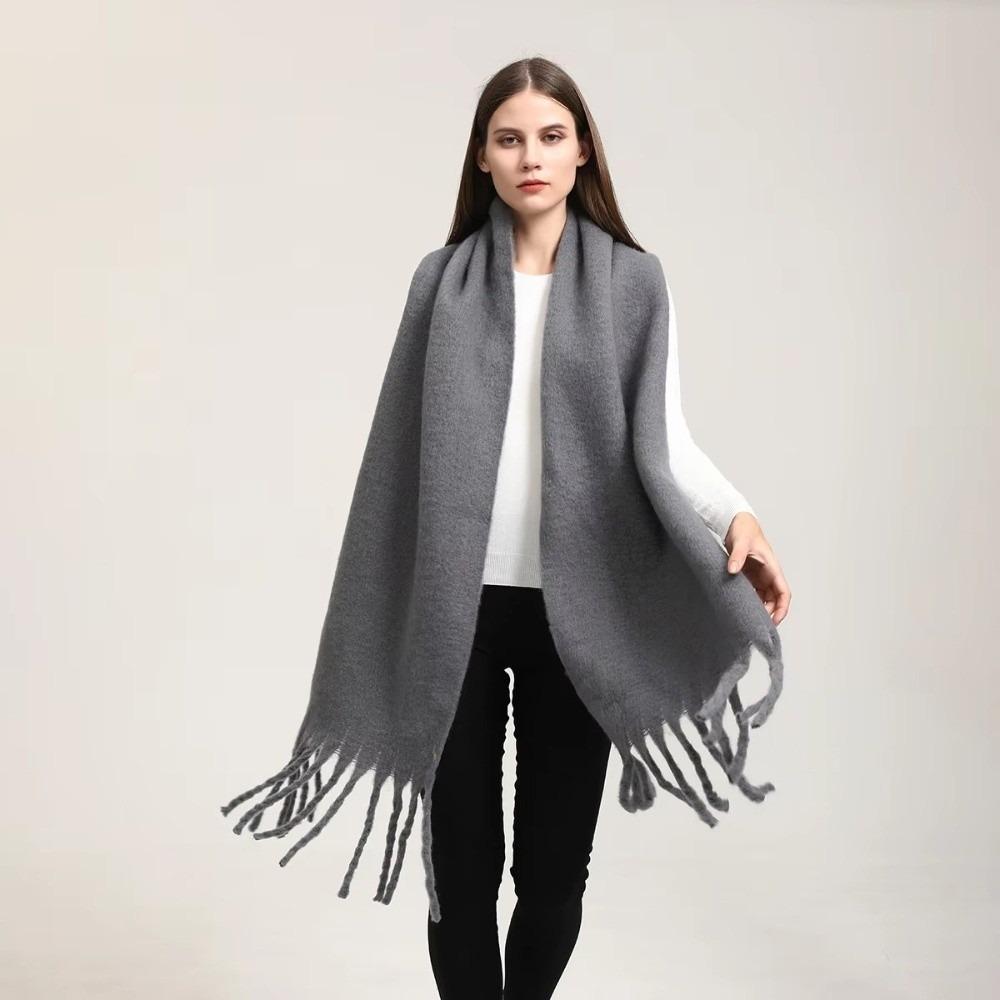 Tassel Winter Wool Scarf Plush Long Shawl Elegant Faux Cashmere Scarves Girl