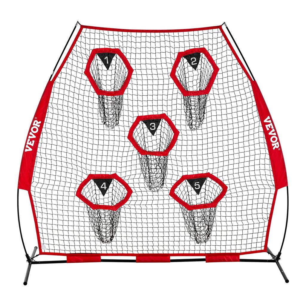 VEVOR 2133.6 x 2133.6mm Football Trainer Throwing Net, Training Throwing Target Practice Net with 5 Target Pockets
