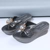 Fashion Flip Flops Women Summer Outside 2024 New Slope Heel Slippers Women's Thick Sole Beach Rhinestone Fashion Sandals Med (3cm-5cm)