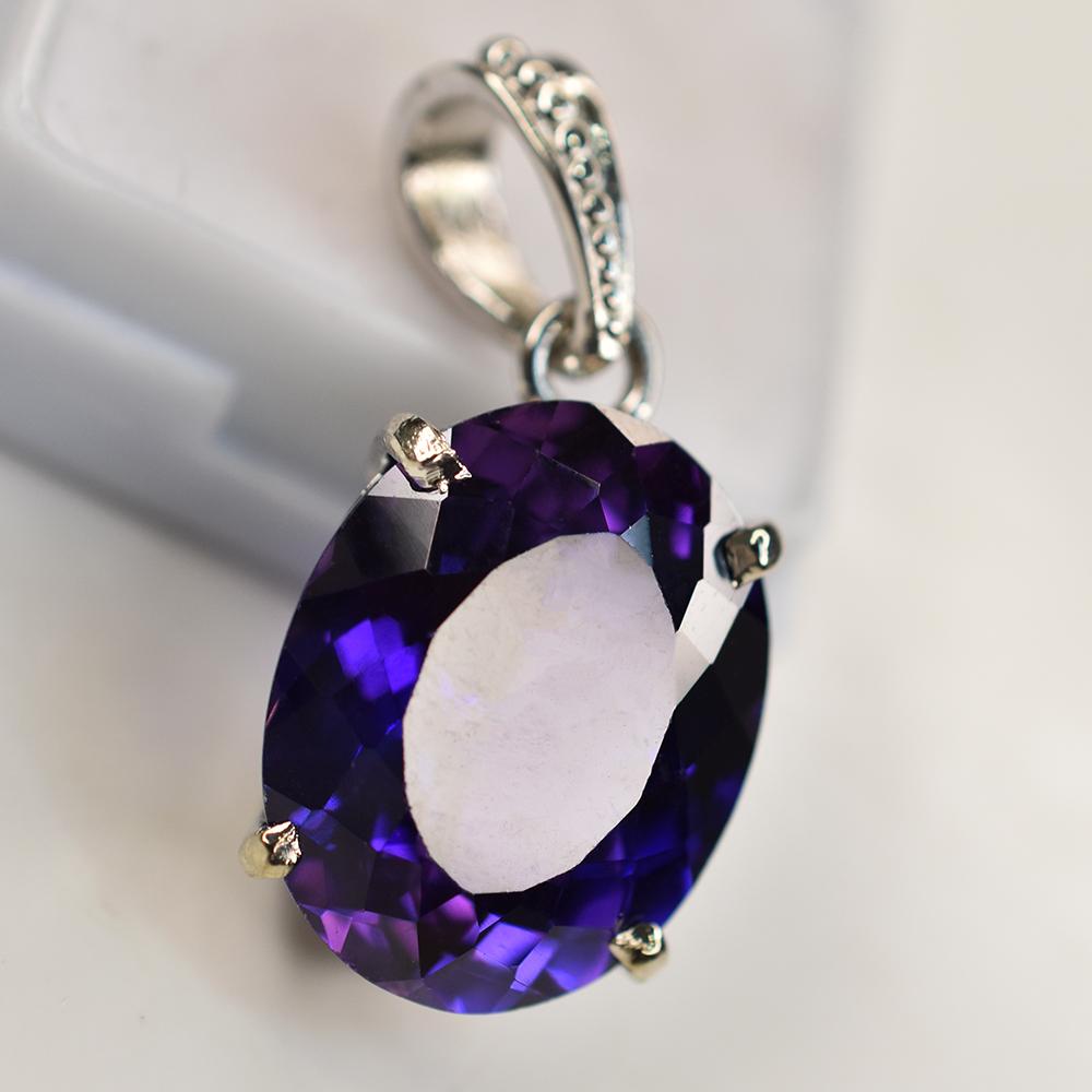 Natural Purple Sapphire 26.2 Ct 925 Sterling Silver Oval CERTIFIED Gems Pendant AI-14-NS