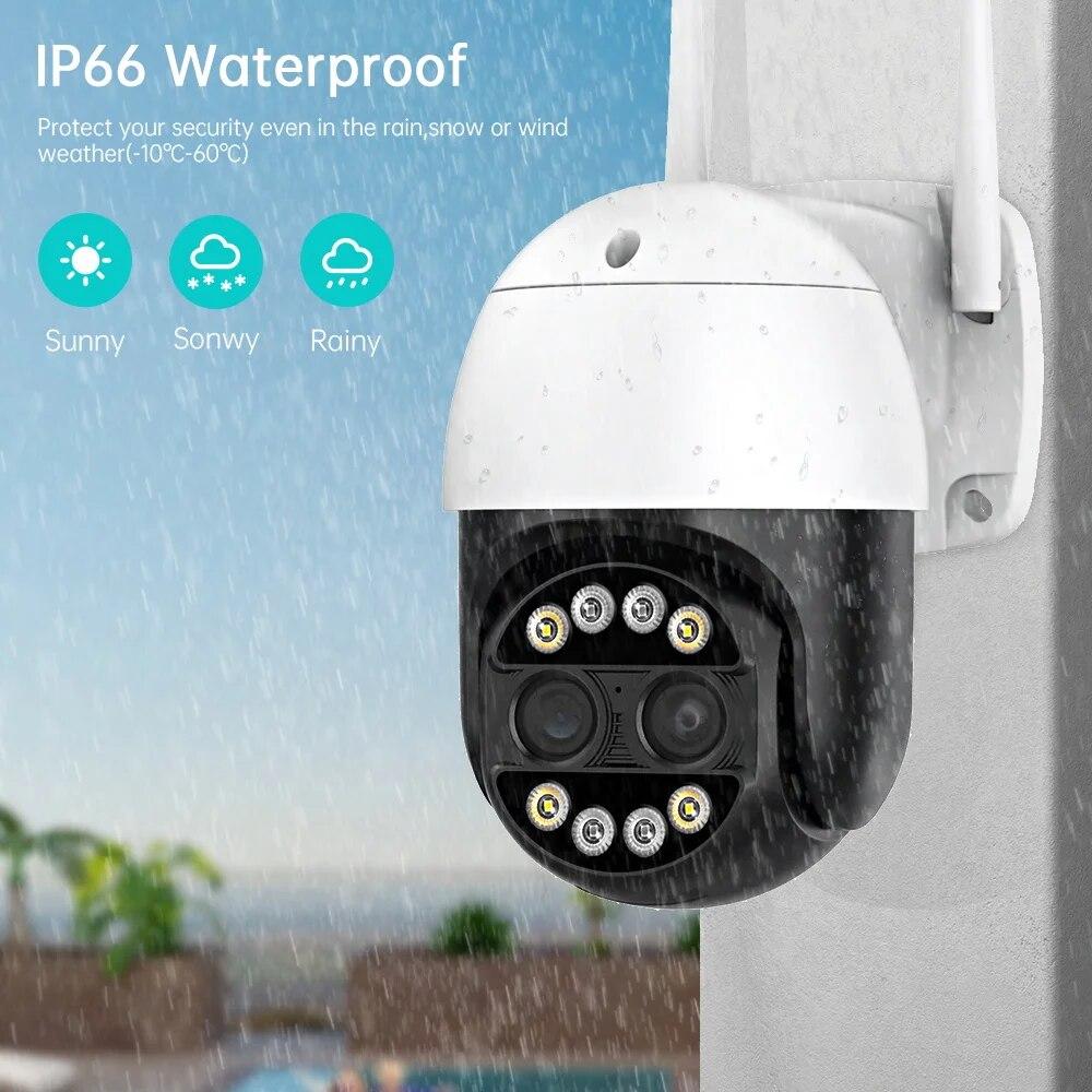 Новая IP-камера PTZ с двойным объективом EU 8MP 4K 8x с гибридным зумом 2,8 + 12 мм Wi-Fi Обнаружение человека 4MP Аудио камера видеонаблюдения