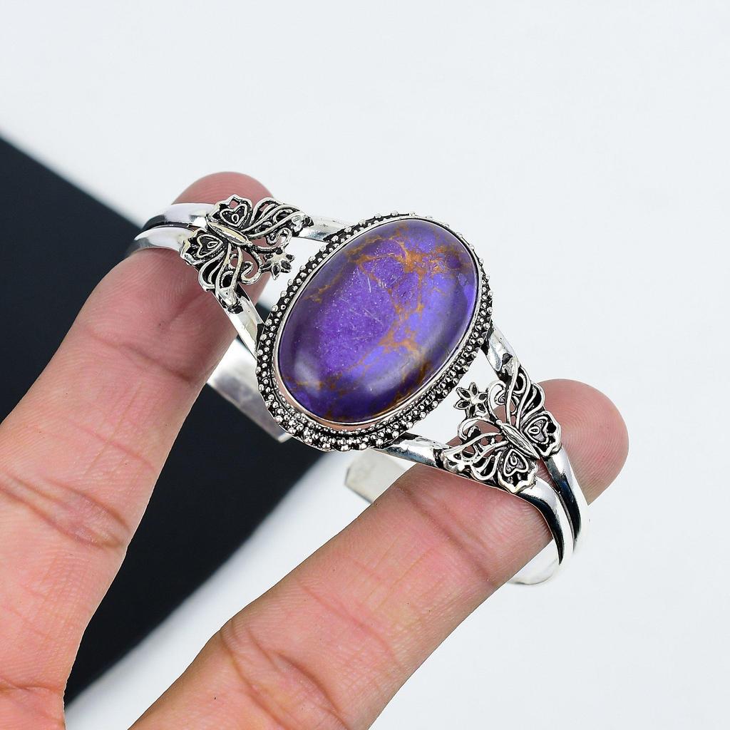 Браслет-манжета из натурального фиолетового медно-бирюзового драгоценного камня ручной работы из стерлингового серебра 925 пробы, бирюзовый браслет, для жены, браслет унисекс, подарки на Пасху