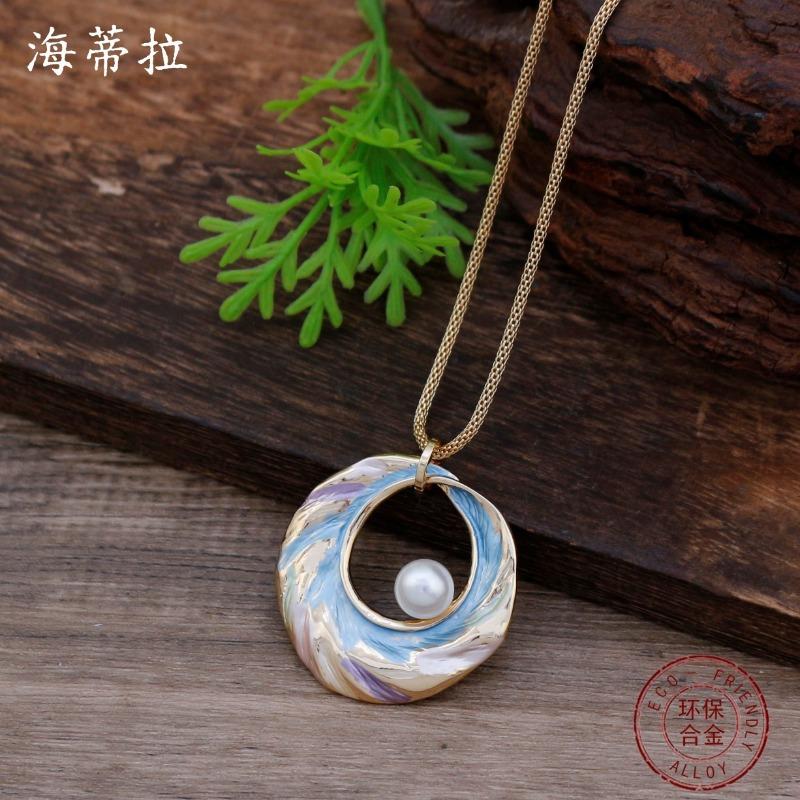 Новый кулон-кольцо с эмалью, женское креативное простое и высокочувственное нерегулярное кольцо-ожерелье