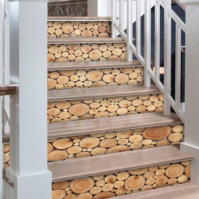 WTEMPO 2 Roll 6 Kinds of Wood Growth Rings Pattern Removable Self-Adhesive Stair Stickers Peel and Stick Renovation Stair Decals Stick Stickers