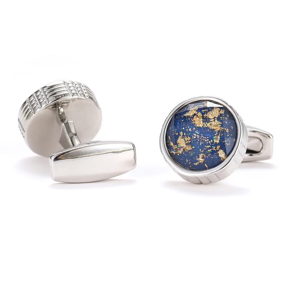 Men's Round Gold Cufflinks with Colorful Pattern - Light Luxury Shirt Accessories, In Stock