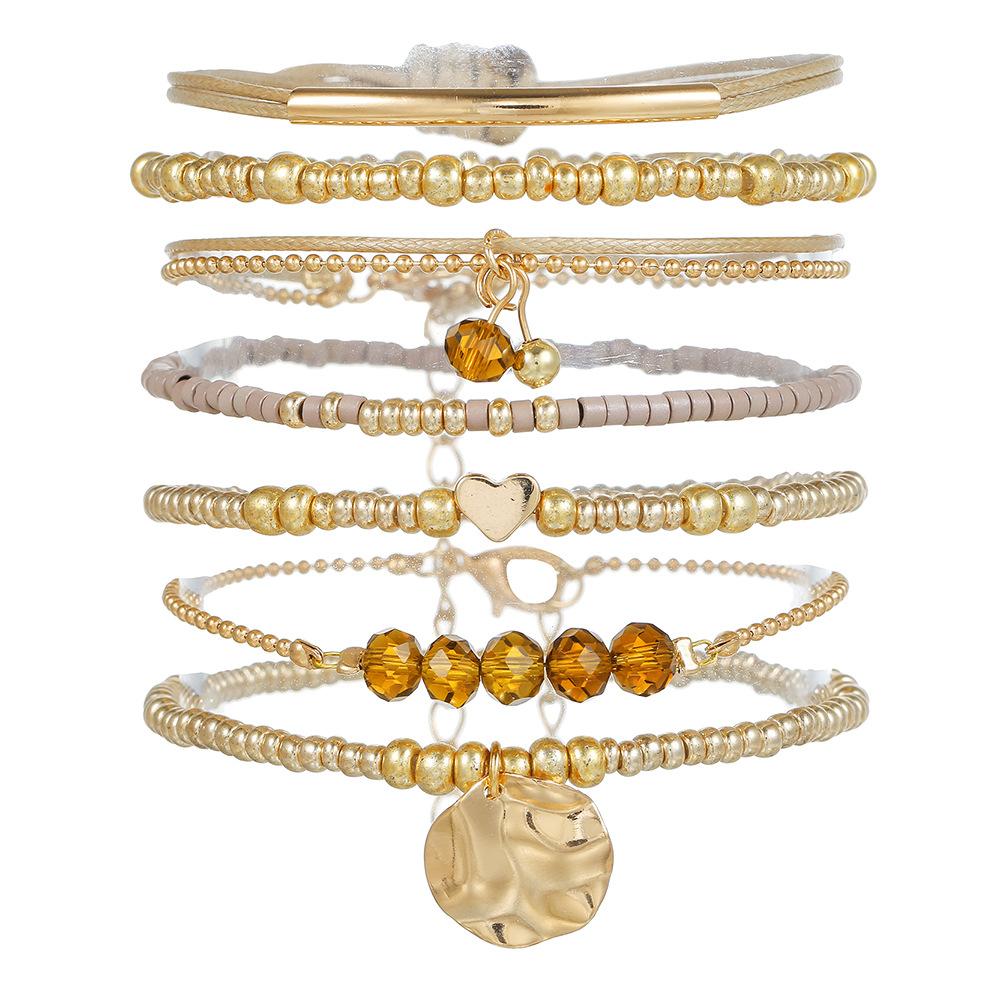 Богемный отпускной стиль, набор из семи предметов с бусинами, браслет из рисовых бусин, женские украшения, этнический стиль, многослойное ношение, браслет любви.