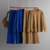 Women's Autumn and Winter New Round Neck Loose Knitted Sweater and Casual Wide-leg Pants Two-piece Set