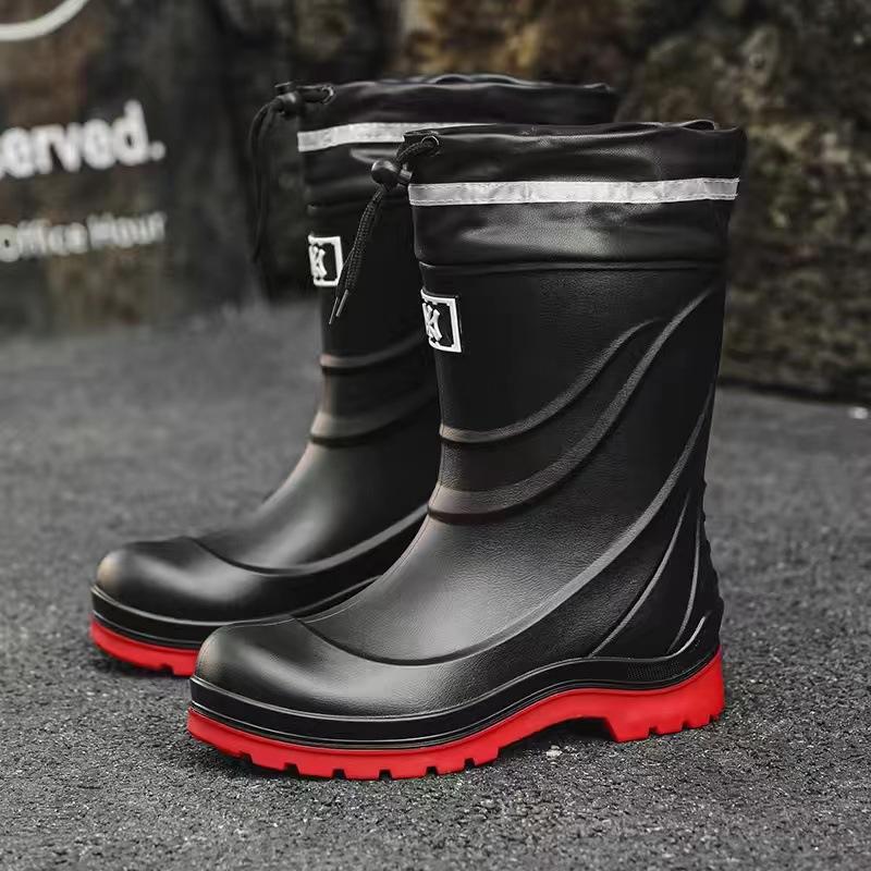 High Tube Rain Shoes Men's Non-slip Waterproof Fashion Medium Tube Rain Boots Warm Rubber Shoes Kitchen Work Long Tube Water Shoe Cover Shoes