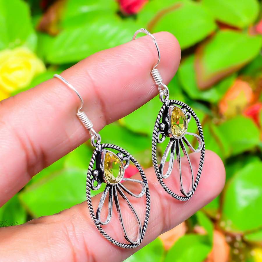 Серьги ручной работы из стерлингового серебра 925 пробы с натуральным цитрином 2,01 дюйма R5I59