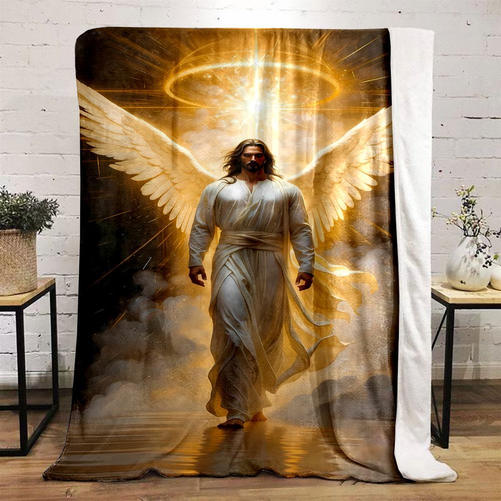 Winged Divine Figure Blanket Printed Blanket for Living Room Bed Couch lunch break Soft Cozy Blanket for Friend's festival Gift