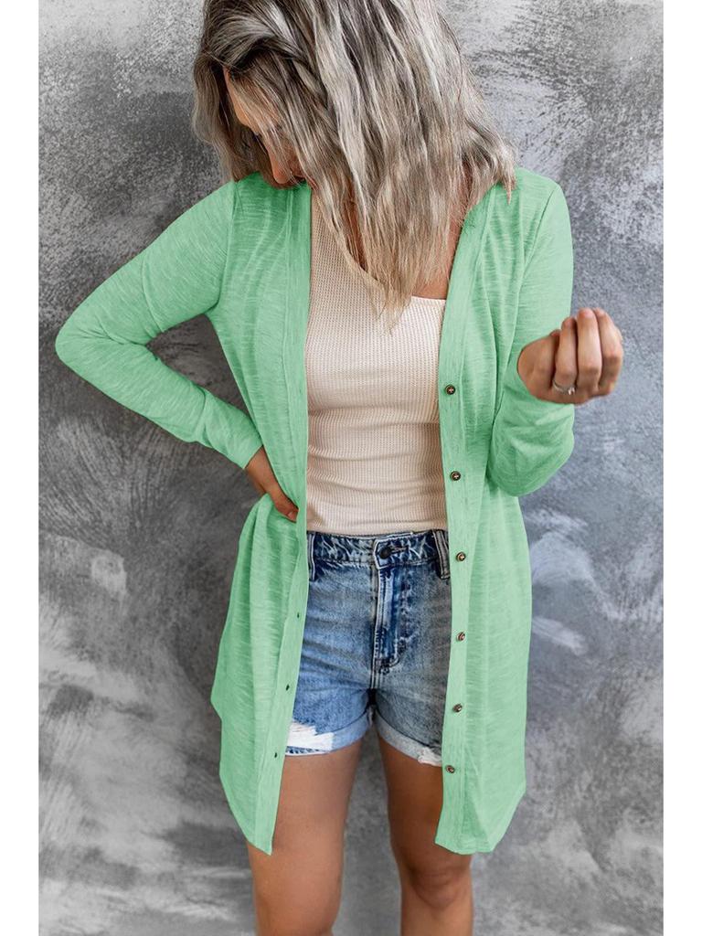 Autumn/Winter 2023 Women's Solid Color Long-Sleeve Button-Down Cardigan